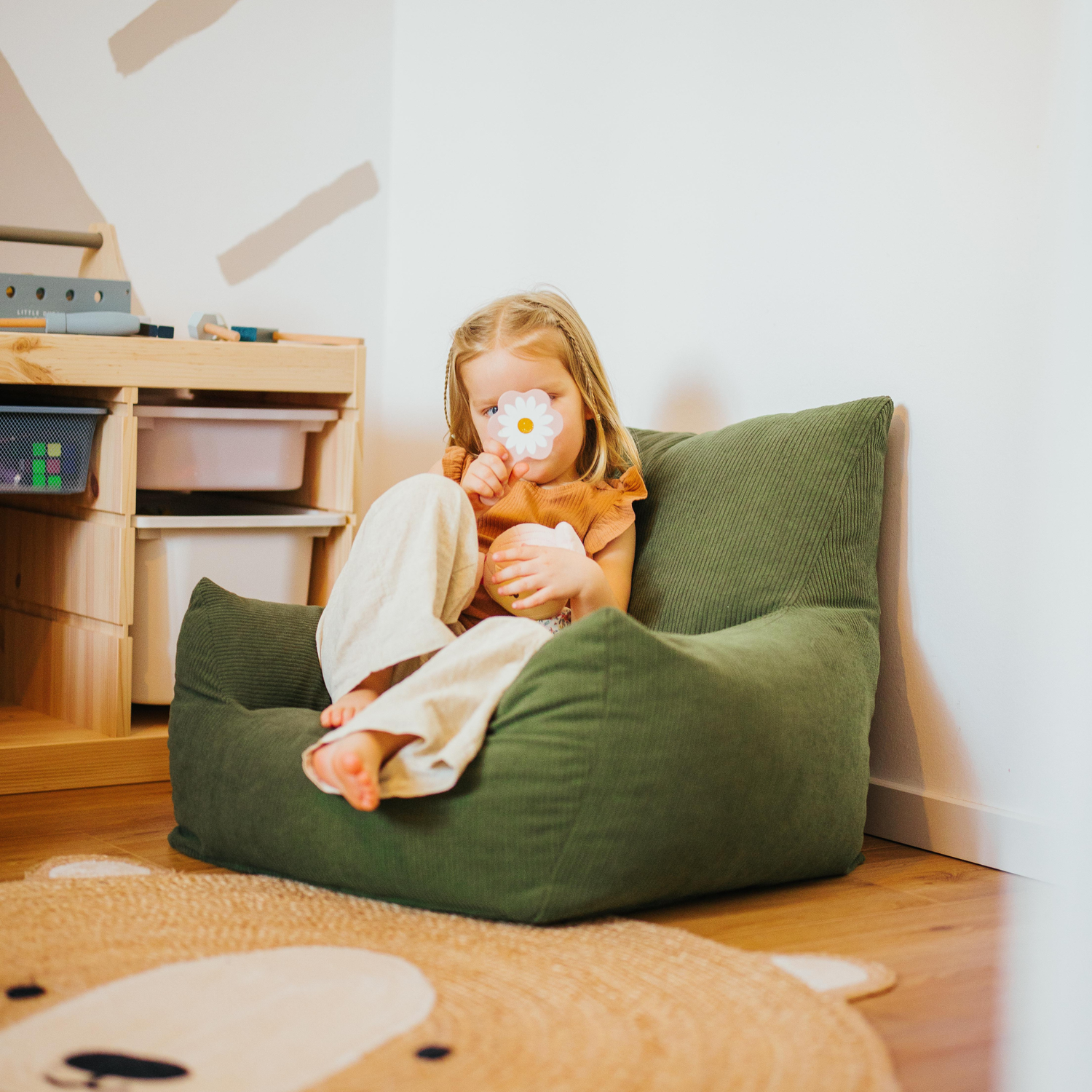 malwim Kindersessel Cord Olivgrün
