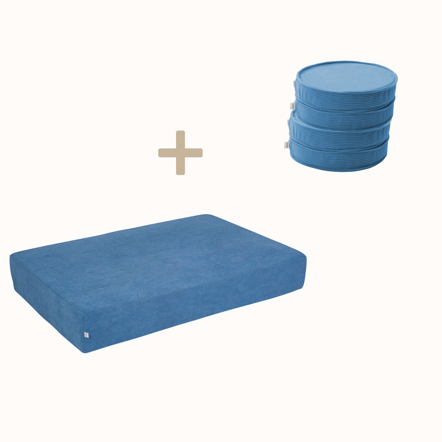 Bundle Hüpfpolster + Loopis Cord 4er aus azurblauem Cord für Kinder – handgefertigt und OEKO-TEX zertifiziert – malwim
