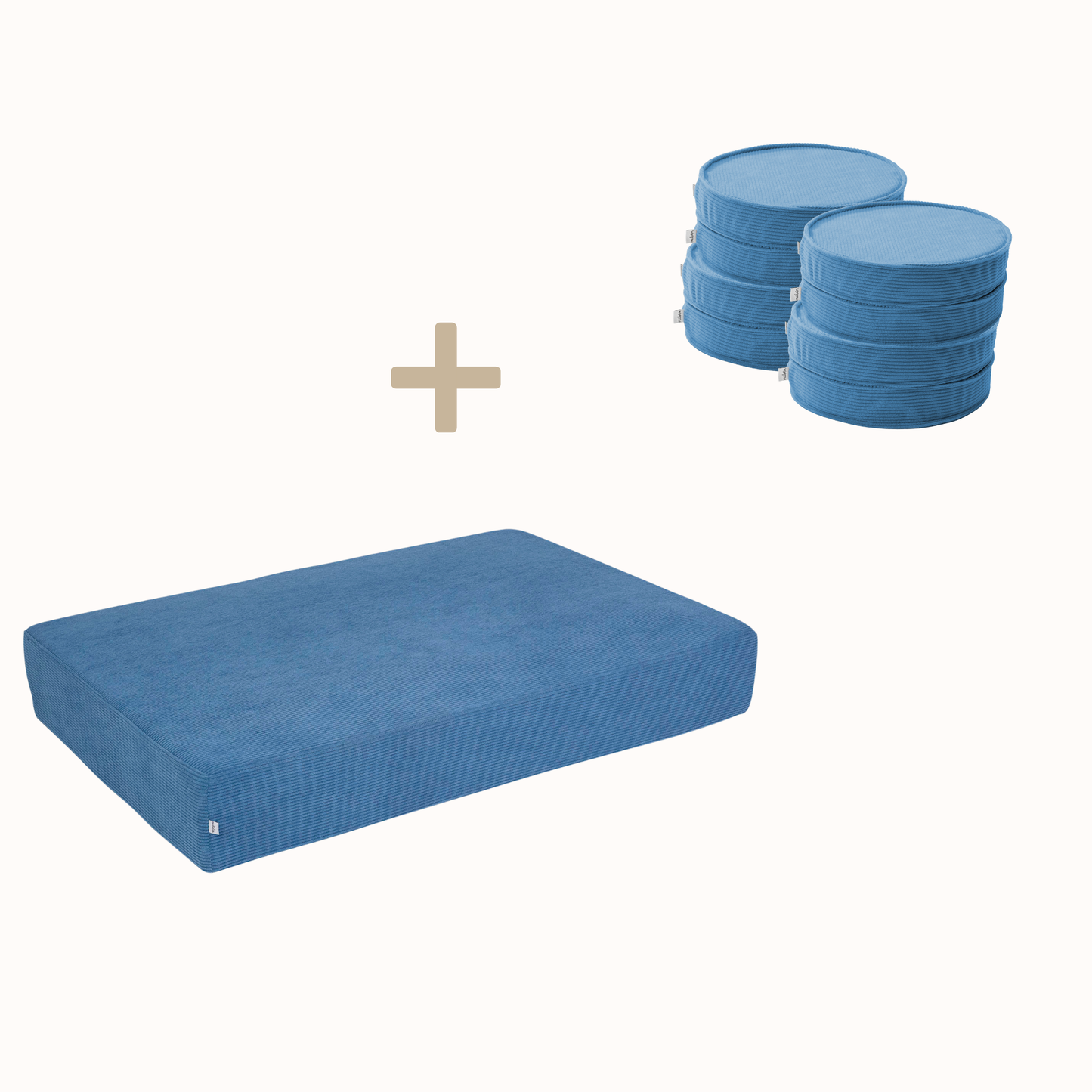 Bundle Hüpfpolster + Loopis Cord 8er aus azurblauem Cord für Kinder – handgefertigt und OEKO-TEX zertifiziert – malwim
