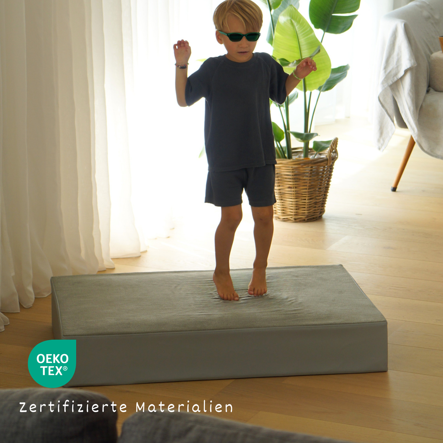 malwim Hüpfpolster Webstoff – OEKO-TEX Label und Qualitätsdetail
