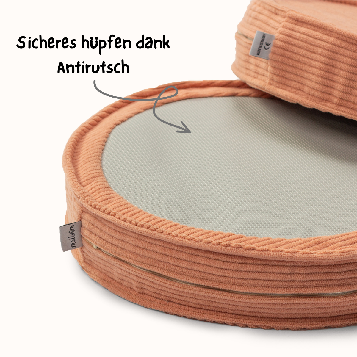 malwim Loopis Cord Set Coral Cord – Seitenansicht, rutschfeste Unterseite
