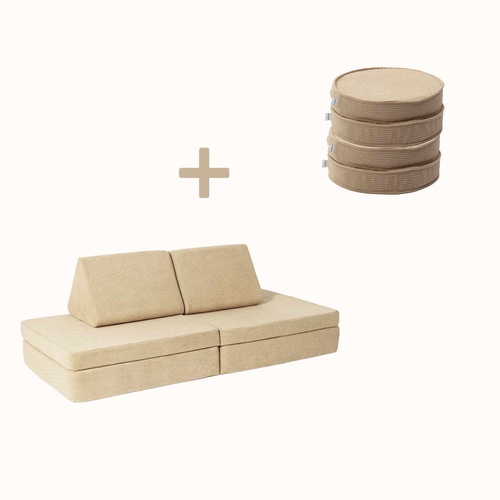 Spielsofa Bundle S (Spielsofa + 4 Loopis) aus beigem Cord für Kinder – handgefertigt und OEKO-TEX zertifiziert – malwim
