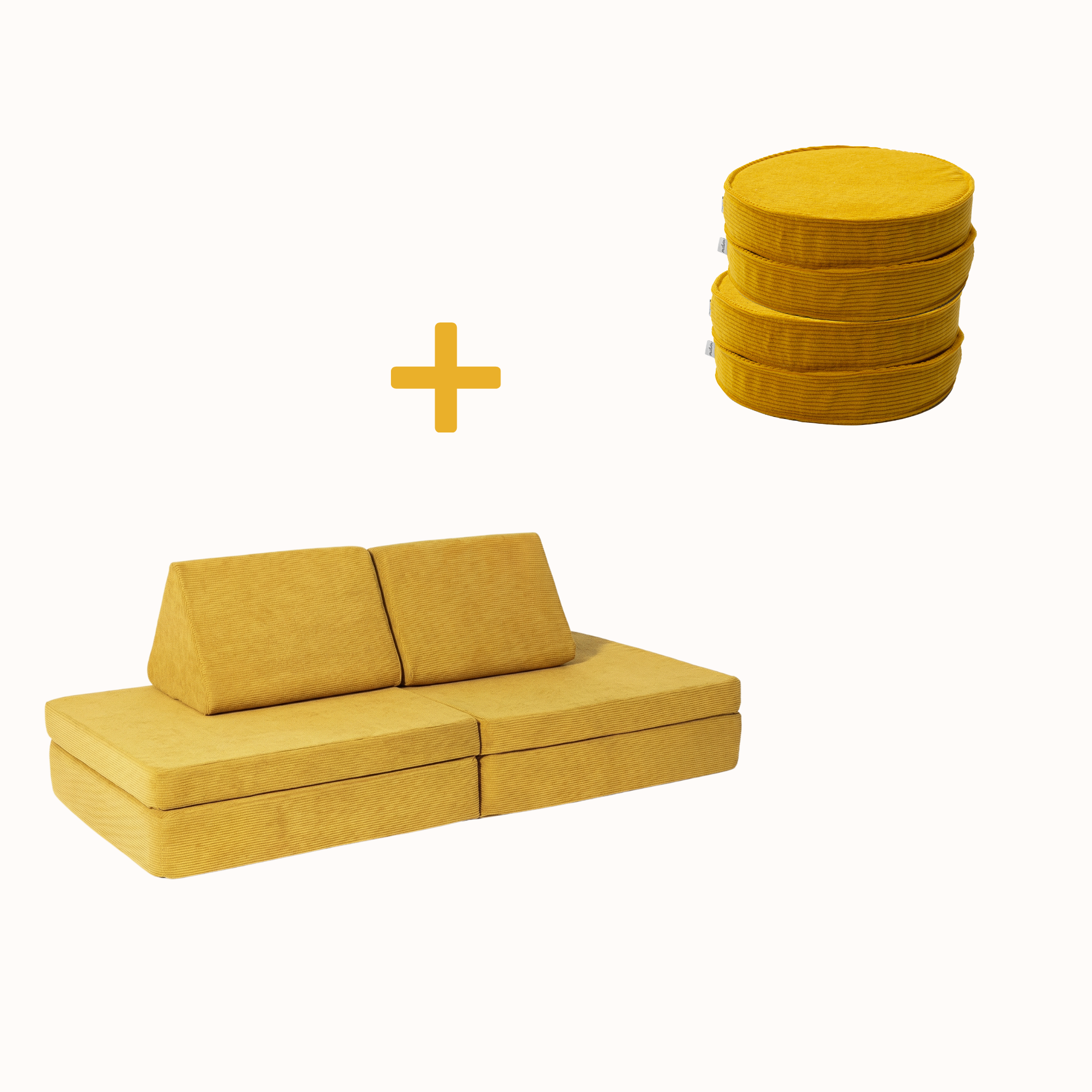 Spielsofa Bundle S (Spielsofa + 4 Loopis) aus goldgelbem Cord für Kinder – handgefertigt und OEKO-TEX zertifiziert – malwim
