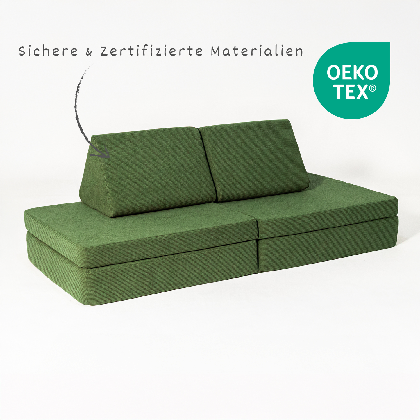 Cord-Bezug malwim Spielsofa Cord Olivgrün – OEKO-TEX zertifizierter Stoff
